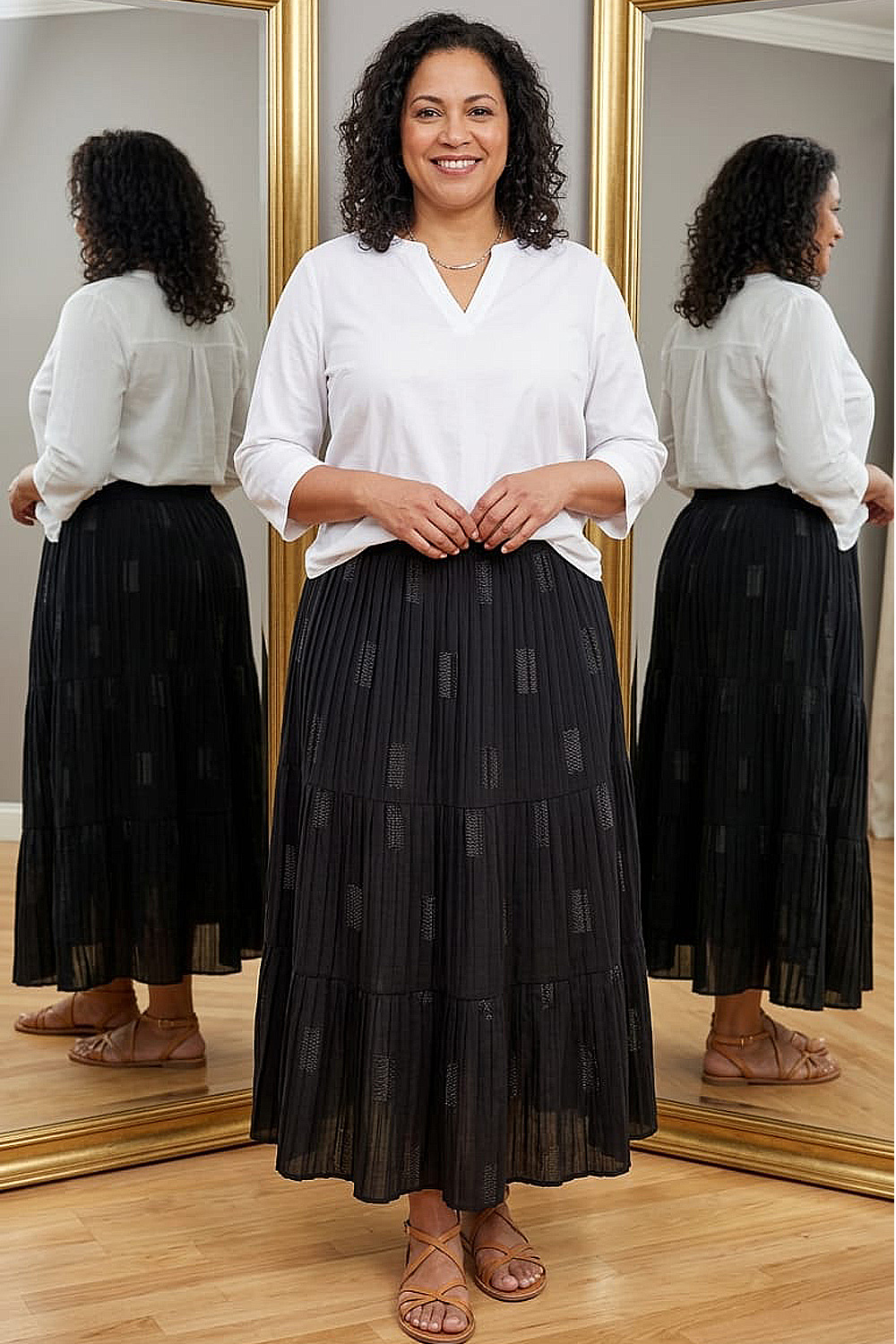 Fusta Lunga Creponata Negru